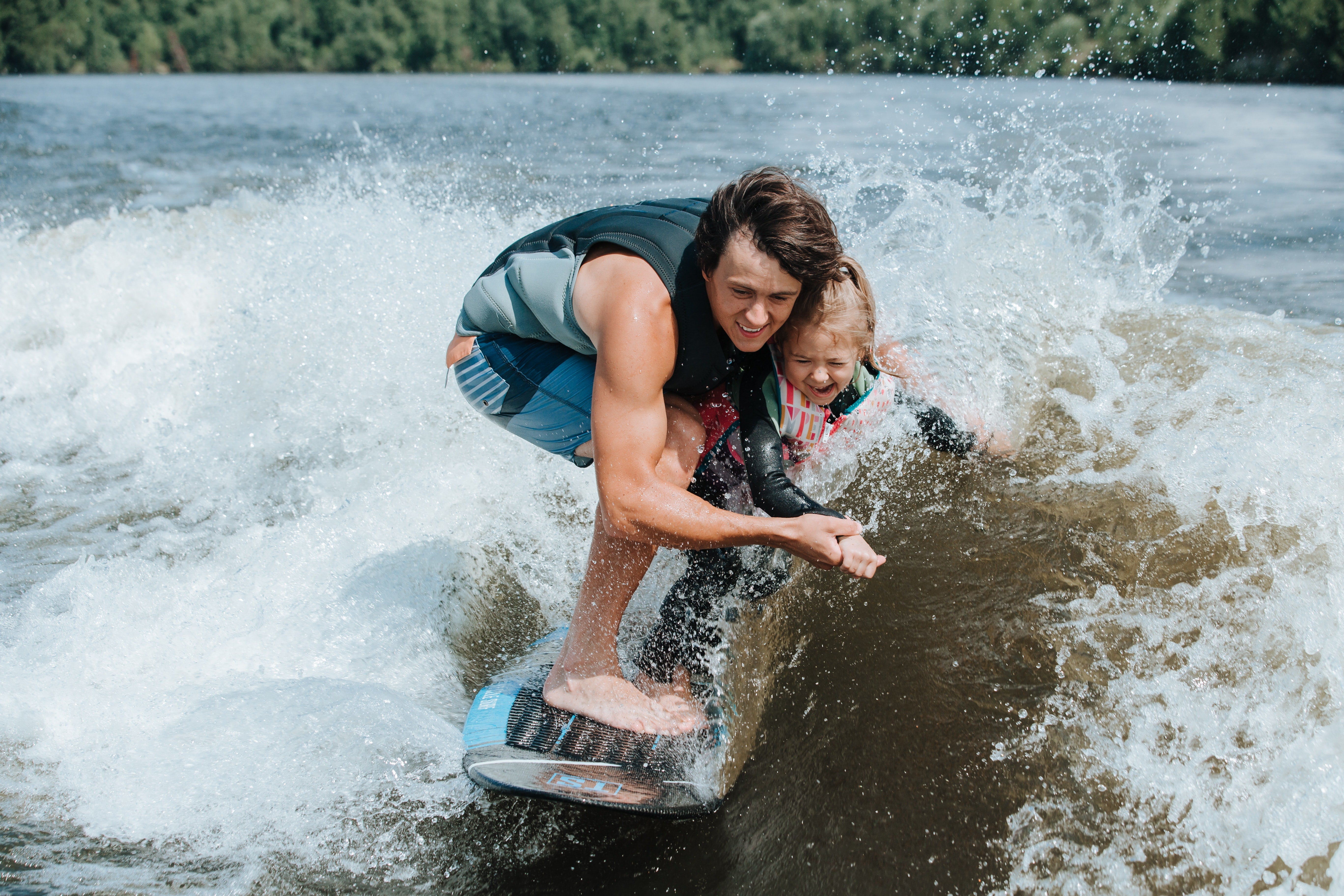 Father & Daughter Wake Surfing